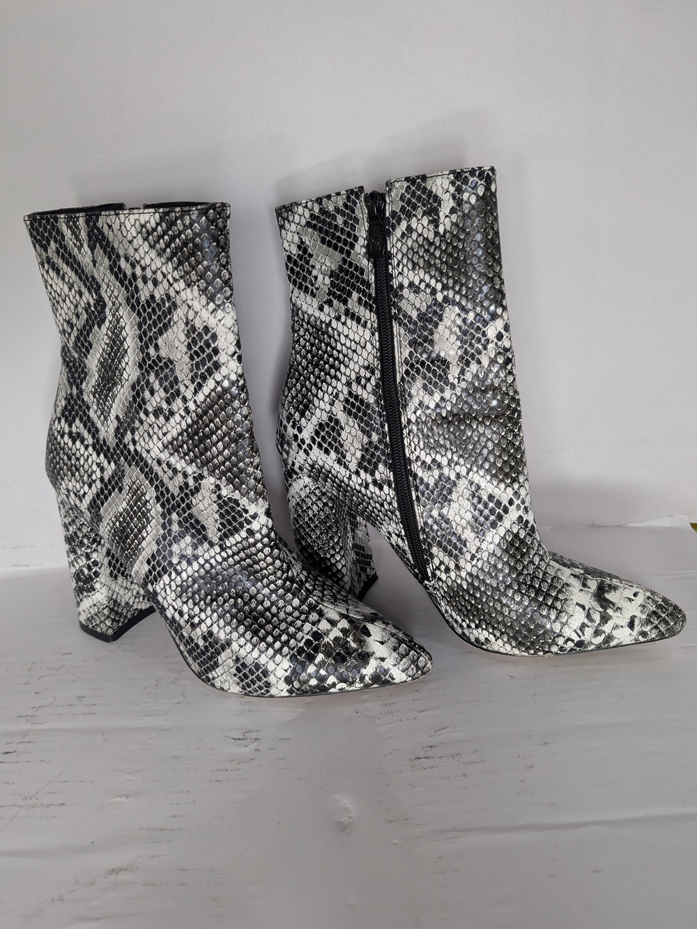 Women's Snake-Print Ankle Boots in Black & White